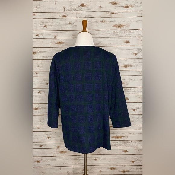 Talbots green/blue metallic plaid tunic top Size 1X - Picture 5 of 7